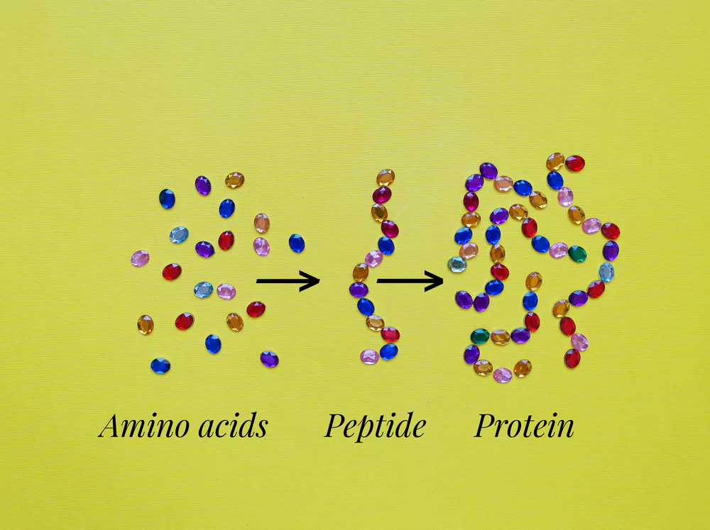 crystals being used to show amino acids, peptides, and proteins